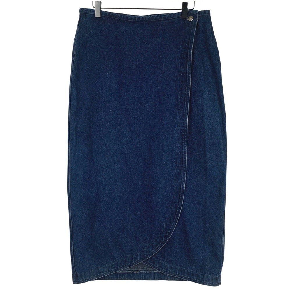 VTG Rocky Mountain Clothing Co Denim Wrap Skirt Sz 15 31" Dark Wash Made in USA